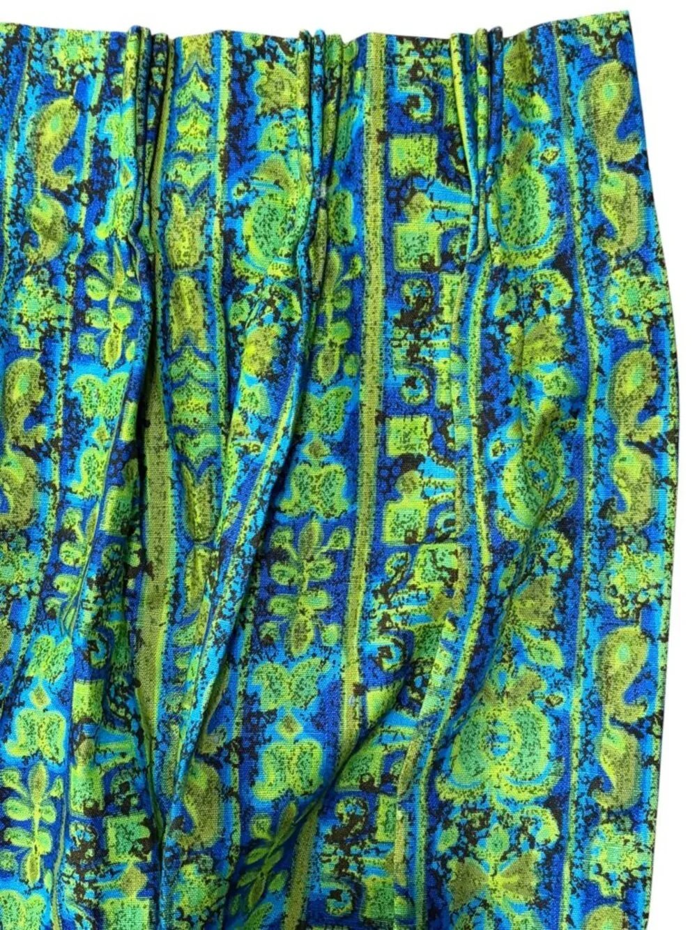 Vintage MCM Psychedelic Paisley Block Print Curtain Panel Pinch Pleats Blackout